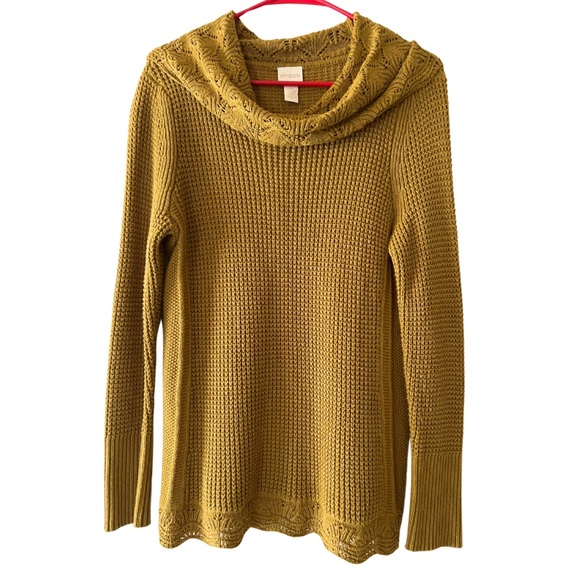 Chico’s Mustard Brown Textured Cowl-Neck Pullover Sweater - Picture 1 of 9